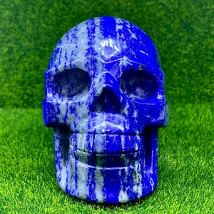 Cristal de lapislázuli natural de 2,6 lb tallado a mano cristal calavera mineral - Imagen 1 de 12