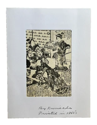 Placa de libro antigua japonesa de 1860 con estampado en madera mate Utagawa Kunisada (3) Foto 1 de 2