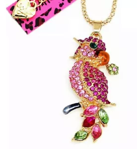 Betsey Johnson Colorful Crystal Parrot Bird Gold Pendant Necklace Free Gift Bag - Picture 1 of 4