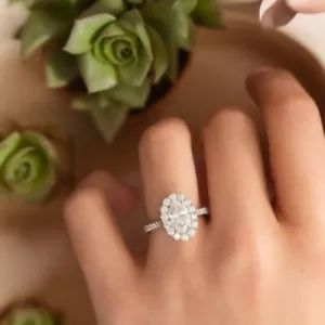 Anillo de boda de 2,10 quilates de diamantes de corte ovalado de oro blanco d... - Imagen 1 de 14