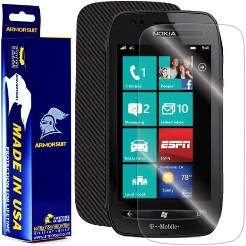 Protector de pantalla ArmorSuit Nokia Lumia 710 + Recubrimiento de fibra de carbono negro EE. UU. Foto 1 de 4