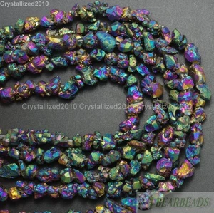 Natural Quartz Crystal Druzy Colorful Chip Nugget Metallic Titanium Coated Beads - Picture 1 of 7