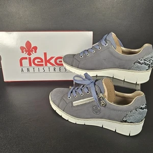Rieker Antistress Trainers UK6 EU39 Airforce Blue Wedge Heel Side Zip Laces - Picture 1 of 17