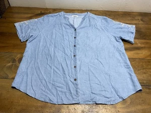 Anthropologie Kindred Women’s Chambray Floral Embroidered Shirt Plus Size 1X - Picture 1 of 10
