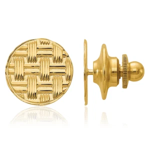 14K Solid Yellow Gold Mens Circular Basketweave Tie Clip Bar Tac - Picture 1 of 3