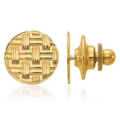 14K Solid Yellow Gold Mens Circular Basketweave Tie Clip Bar Tac - Image 1 of 3