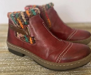 Rieker Felicitas 84 Faux Leather Ankle Boot Size 41 / US 9.5 Boho Red Bootie - Picture 1 of 17