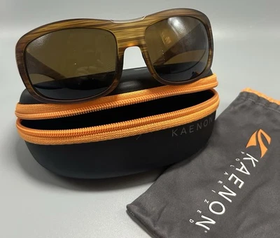 Gafas de sol Kaenon Ozlo polarizadas con marco de grano de madera, lentes marrones para hombre con estuche. Foto 1 de 4
