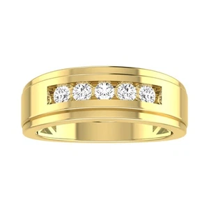Lab-Grown 0.50 CTTW Round Diamond Men's Five Stone Wedding Band 10K Yellow Gold - Picture 1 of 5