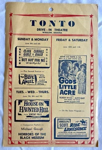 TONTO DRIVE IN THEATRE NOW DEFUNCT 1959 MOVIE LIST AD ROUTE66 WINSLOW ARIZONA C1 - Picture 1 of 2