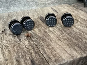 Modern Woven Carbon Fibre Look 4 Dress Studs Tuxedo Shirt Buttons Cruise Formal - Picture 1 of 6