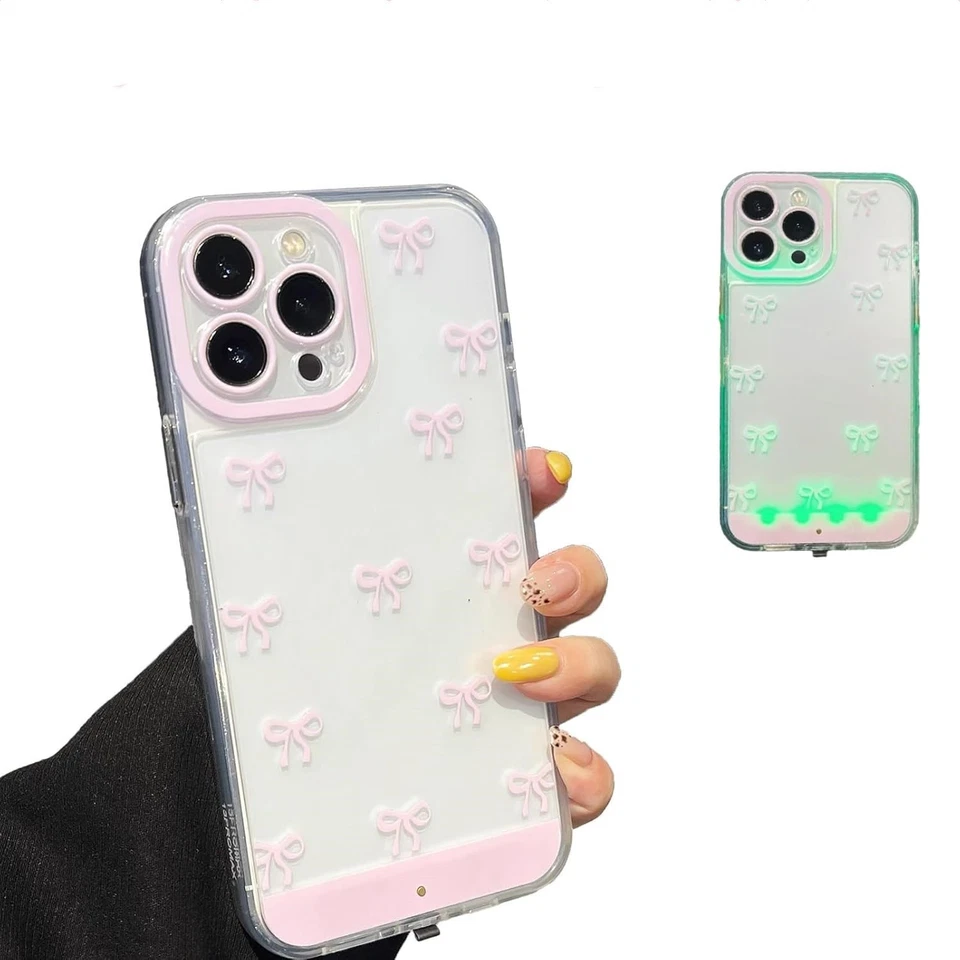 Vibrant LED Bowknot Phone Case for iPhone , Light-Up Cover Glows on Touch, Call - Image 1 of 4