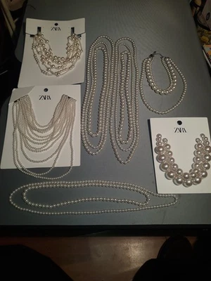 大号 12 件全新 zara 人造珍珠白色项链 多品牌 — 第 1/4 张图片