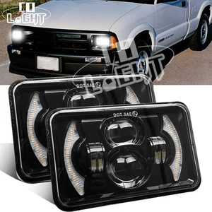 2x For Chevy S10 1994-1997 Blazer 4x6" Square LED Headlights High Low Beam w/DRL - Picture 1 of 11