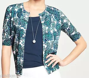 Cardigan Ann Taylor manica corta stampa paisley taglia XS nuovo con etichetta - Foto 1 di 3