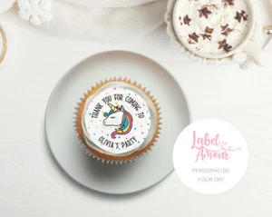 PERSONALISIERTE Einhorn Geburtstag Party beliebiger Text Cupcake essbar Topper Torte - Bild 1 von 3