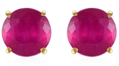 Luxoro 10K Yellow Gold Premium Niassa Ruby (FF) Solitaire Stud Earrings 2.50 - Image 1 of 4