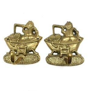 Set Of 2 Vintage Solid Brass Bathroom Hooks, Boy Fishing In Bathtub - Picture 1 of 4