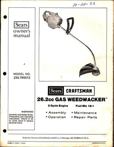 Vintage Sears Craftsman 26.2cc Gas Weedwacker #358.795512 Owner’s Manual - Picture 1 of 1