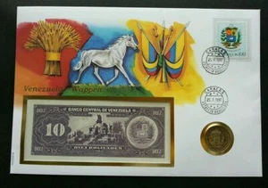 [SJ] Venezuela Emblem 1997 Horse FDC (banknote coin cover) 3 in 1  - Picture 1 of 5