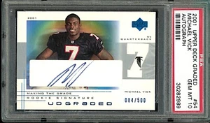 2001 UD Graded #54 Michael Vick Autografo #84/500 Rookie PSA 10 - Foto 1 di 2