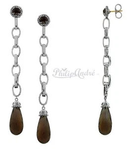 Philip Andre Smokey Topas baumelnde Designer Ohrringe Sterlingsilber mit 18k Pfosten - Bild 1 von 2
