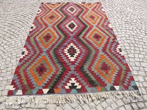 Large Kilim Rug 6x10 Flat Weave Handmade Wool Vintage Oriental Tribal Carpet - Picture 1 of 14