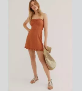 NEW FREE PEOPLE ENDLESS SUMMER Sz L BEAT THE HEAT TIE BACK MINI DRESS RUST - Picture 1 of 14