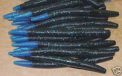 BIG BITE BAITS 5" Stick Senko Style Black Blue Fleck Blue Tail 50 count bag Bass Plastic Worm