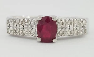 0.57 ct 18k White Gold Oval Cut Ruby & Round Diamond Ring - Picture 1 of 8