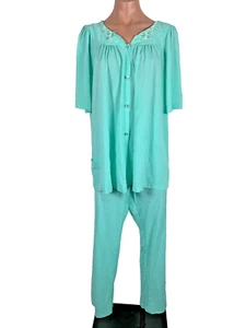 Miss Elaine Classics 2-teiliges Pyjama-Set türkis blau Nylon Damen Gr. L seidig - Bild 1 von 17