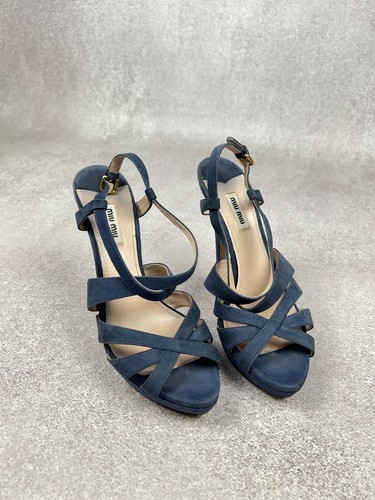 Sandali tacco alto Miu Miu blu navy scamosciati tacco con cinturino Made in Italy EU 40