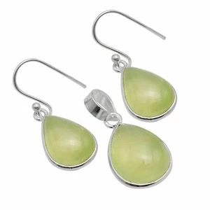 Prehnite Solid 925 Sterling Silver Pendant + Earrings Set Jewelry ST-042 - Picture 1 of 1