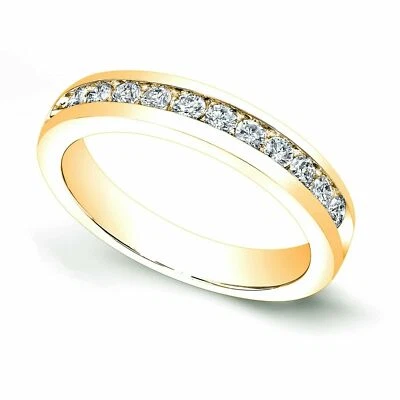 0.75CT Montatura a Canale Diamanti Finti 14K Placcato Oro Giallo Engagement Fede - Immagine 1 di 4