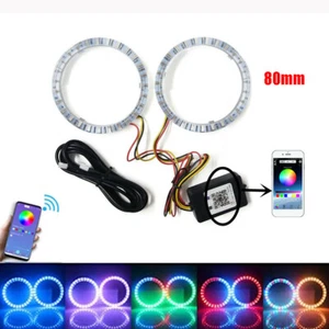 2x 80MM LED RGB Angel Eyes Halo Rings for Motorcycle Car Light APP Control Color - Picture 1 of 9