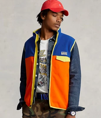 Polo Ralph Lauren Color-Blocked Brushed Fleece Vest Men's SZ XL Orange Blue $168 - Image 1 of 4