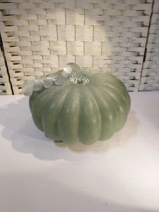 Large Green Glass Pumpkin Hand Blown 1438 Sh - Picture 1 of 12