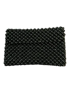 Bolso de Mano WALBORG Vintage Hecho en Japón Negro Redondo Plástico Cuentas Plegable - Imagen 1 de 11