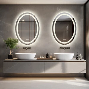 Espejo LED ovalado iluminado para baño regulable interruptor táctil tocador HD - Imagen 1 de 16