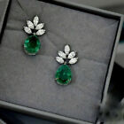 5.00 Ct Pear Emerald & Moissanite Drop/Dangle Earrings 14K White Gold Plated