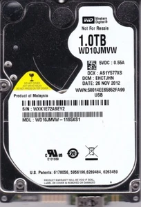 WD10JMVW-11S5XS1 dcm: EHCTJHN sn: WXK1E7 NOV/2012 1TB USB 3. 2.5 WESTERN DIGITAL - Afbeelding 1 van 5