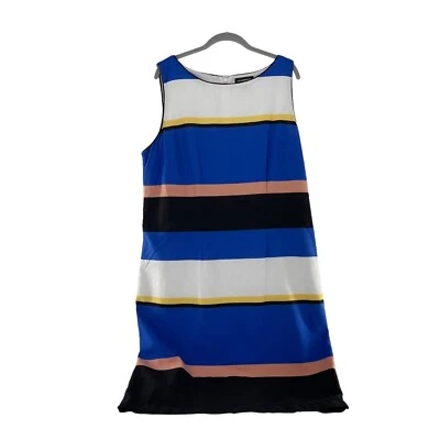 Liz Claiborne Career Striped Sleeveless Dress Blue/White/Black Size 16 Linen a - Image 1 of 4