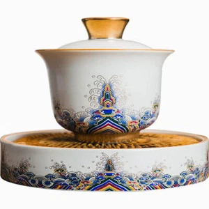 Chinese Jingdezhen Porcelain Gaiwan Holder Cup Saucer Tureen Tea Bowl Tea Set - Picture 1 of 12
