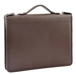 Brown Leather A4 Ring Binder Folio Office Bag File Folder Meetings Zip Organiser - Picture 1 of 8