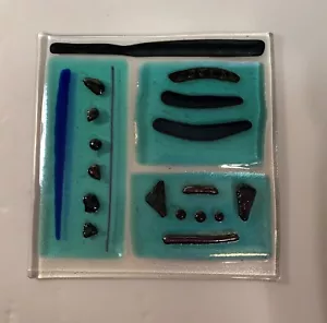 Fused Art Glas Schmuck Schale/Untersetzer 6,25x6,25 in Quadrat Blau - Bild 1 von 4