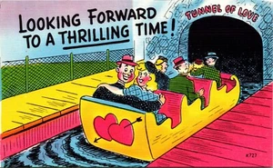 Looking Forward to a Thrilling Time! Comic Linen Postcard - Picture 1 of 2