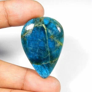 Natural Neon Blue Apatite Cabochon Pear Shape Gemstone Loose 40x27 mm AP-71 - Picture 1 of 7