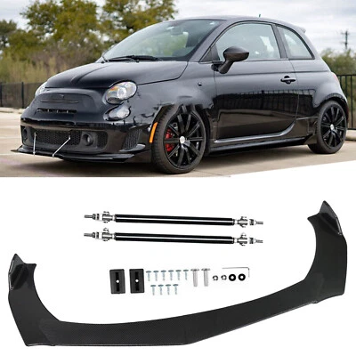 Carbon Fiber Front Bumper Lip For Fiat 500 500L 2M Splitter Spoiler+Strut Rods - Imagem 1 de 4