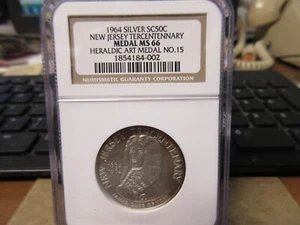 1964 Heraldic Art CO. / New Jersey Tercentenary .925 Silver Medal NGC MS 66 - Picture 1 of 8
