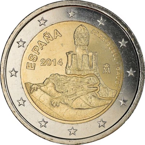[#372729] Hiszpania, 2 Euro, Parc Guell, 2014, Madrid, MS(63), Bimetaliczny - Zdjęcie 1 z 2